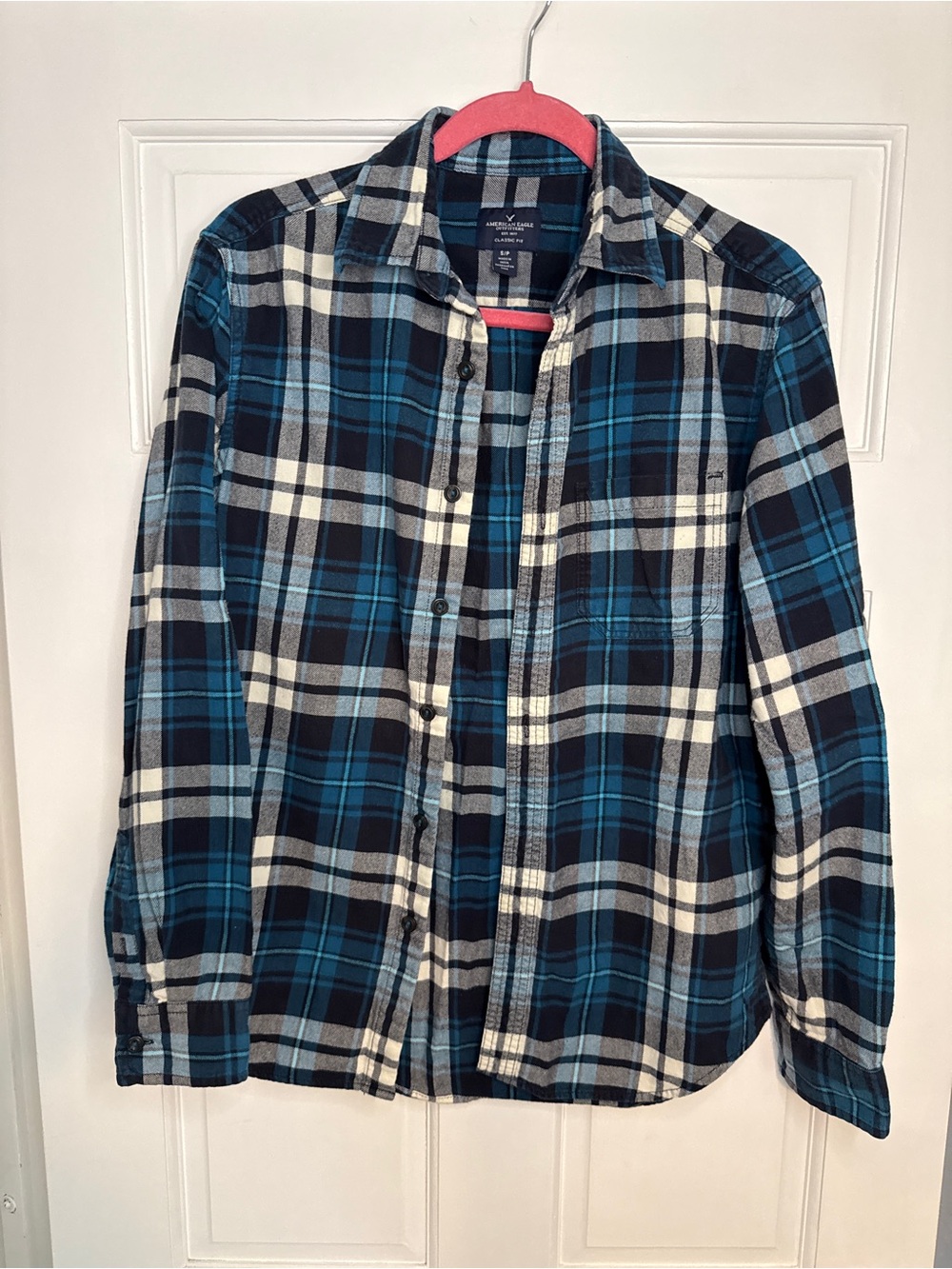 American Eagle Outfitters Blue Black White Plaid Button-Down Shirt